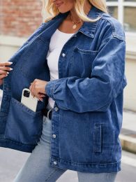 Single Breasted Oversized Denim Jacket Women Spring Fall Vintage Washed Casual Jean Coat Loose Outwear with Pockets
