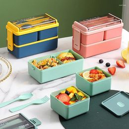 Dinnerware Double Layer Lunch Box Portable Pp Microwave Sealed Insulated With Fork Spoon Set