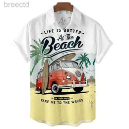 Men's Casual Shirts Seaside Holiday Take Mens Short Sleeve Collar Shirt New Handsome Loose Sand Beach Of Hawaii Big Yards Camisa Floral Casual 240409