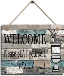 Bathroom Decor Printed Wood Plaque Sign Wall Hanging Welcome Sign Please Seat Yourself Wall Art Signs Mix Sytles1552619