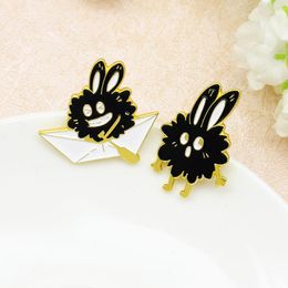 long-eared small black ball doll rowing paper boat fashion cartoon creative doll design alloy brooch jewelry