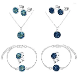 Necklace Earrings Set Elegant Artificial Crystal Round Stone Pendant And Earring For Women Modern Fashion Party Silver Colour