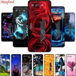 Phone Case For Asus ROG Phone 7 Ultimate Case Rose Flower Black Silicone Soft Coque For Asus ROG Phone7 Ultimate Back Cover Case