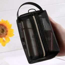 Transparent Make Up Bag Korean Style Mesh Cosmetic Bag with Handle Travel Toiletry Storage Bag Simple Portable Wash Bag