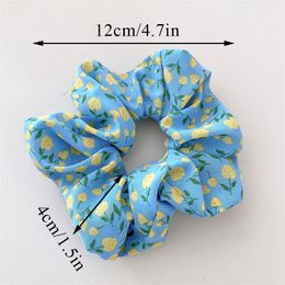 Sweet Floral Printed Hair Scrunchies High Elastic Large Intestine Hair Ring Ponytail Holder Rubber Band Tulip Hair Rope