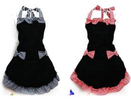 New Cute Bib Apron Dress Flirty Vintage Kitchen Women Bowknot with Pocket Women Lady Restaurant Kitchen Apron Dress6506682