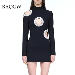 Casual Dresses 5 Colors Women Sexy Hollow Out Deisgn Long Sleeve Mini Tight Bandage Dress Diamond Sparkly Celebrity Runway Party Club