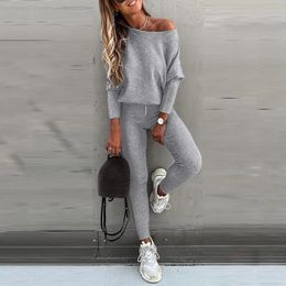 Women's Two Piece Pants 2024 Autumn Knitted Pajama Set Women Homewear Pjs Winter Lounge Wear Ladies Loungewear Home Suit