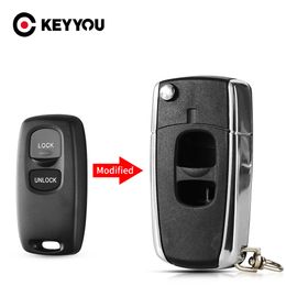 KEYYOU 2 Buttons Replacement Upgrade Modified Folding Flip Car Key Shell For Mazda 2 3 6 323 626