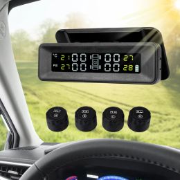 LCD Display Solar Power 4 Sensors Tire Pressure Monitoring System Auto Tester Security Alarm Set Smart Car TMPS Digital Test Kit