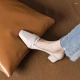 Dress Shoes African Woman Shoe 2024 Basketball Platform Soft Bottom Beige High Heels Shallow Mouth Square Toe Lace-Up All-Match Slip On Bran