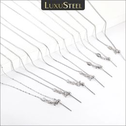 LUXUSTEEL New Silver Colour String Beads Slide Chain Necklace For Women Girls Simple Needle Clavicle Chain Jewellery Accessories