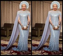 Dresses Silver Lace Africa Evening Dresses With Chiffon Sleeves Sheath Floor Length Formal Aso Ebi Evening Gowns Custom Made Prom 8004383