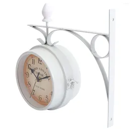 Wall Clocks Double Sided Clock Outdoor Decor Branches Home Iron Round Hanging Decorative