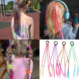 Women Gradient Dirty Braided Ponytail Colorful Hair Band Elastic Rubber Band Kids Girls Wig Weave Headband Hair Accessories 40cm