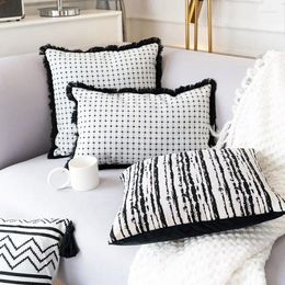 Pillow Nordic Minimalist Knitted Black And White Striped Sofa Bedroom Bedside Pillows Bay Window Decorative Pillowcase