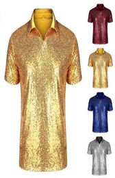 Nightclub Sequin Tshirt top for Men shirt 70s Cosplay Costume Adult men Carnival cosplay 2107162672077