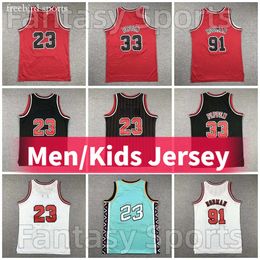 Youth Retro 91 Dennis Rose Rodman Basketball Jerseys Scottie Pippen 33 Red White Black Stripe Ed Vintage Jerseyss Throwback Mens Kids