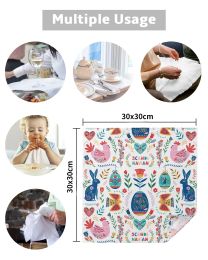 2Pcs Easter Spring Bunny Egg Flower Reusable Table Napkins Dinner Wedding Banquet Decor Cloth Napkins Supplies Party Decoration