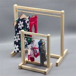 1 Pcs Doll Wooden Clothes Rack Garment Organiser Scarf Holder Hangers for Dolls Handbag Clothes Stuffed Toys Accessories