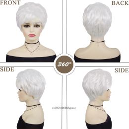 Short Wave Wig for Women Synthetic Pixie Cut Wig with Bangs Natural Soft Cosplay Halloween Older Wig Ladies White Fake Hair