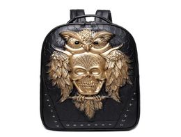 2022 Fashion 3D Embossed Owl Skull Backpack bags for Men travel bag unique Originality women Bag personality Rock Cool Laptop hand3464133