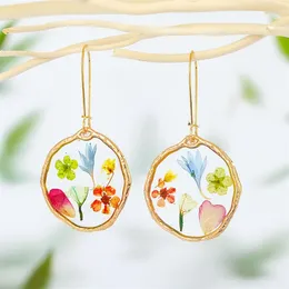 Dangle Earrings Transparent Dry Flowers For Women Unique Round Heart Drop Women's Accessories Floral Korean Fashion Jewellery