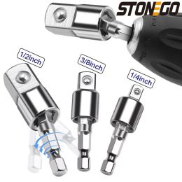 STONEGO 1PC/3PCS 360°Rotatable Electric Power Drill Sockets Adapter Sets for Impact Driver with Hex Shank 1/4" 3/8" 1/2"