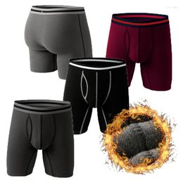 Underpants 4 Pack Winter Fleece Mens Underwear Long Leg Boxer Briefs Microfiber For Men Open Soft Breathable Thermal Underwears Trunks