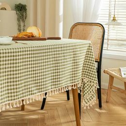 Table Cloth Japanese Style Fresh Checkered Tablecloth Thickened Coffee Cover Tassel Lace Rectangular