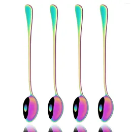 Spoons 4Pcs Juice Coffee Stirring Spoon Set Colourful Cutlery Tea Dinnerware Ice Cream Long Handle Scoop Silverware Kitchen Tools