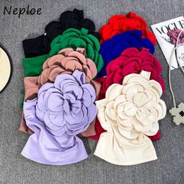 Women's Tanks Camis Neoe Sexy Spicy Girl 3D Big Flower Oblique Collar One Shoulder Camissol 2024 Womens Korean Weight Loss Open Back Coat Top J240409