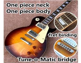 one piece Neck one piece body electric guitar in sunburst Upgrade TuneoMatic bridge guitar Tiger Flame guitar Smoke colour4044418