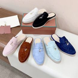 hot sale women flat with mules runway designer high quality suede leather Tassels decor outside walking round closed toe female vacation causal slippers