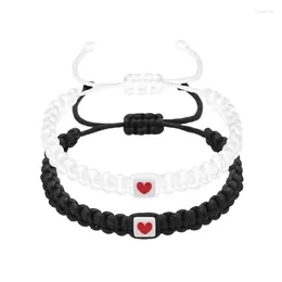 Charm Bracelets Handmade Braid Bracelet Men's Women's Jewelry Love Heart Pendant Black White Couple For Lover Friend Gift
