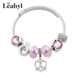 Bangle Trendy Singing Birds Fragrant Flowers Diy Bead Bracelet For Women Girl Gift Pink Crystal Charm Resizable Jewellery