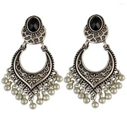 Dangle Earrings Vintage Gold Silver Colour Metal Carved Flower Heart For Women Bell Beads Tassel India Ethnic Jewellery