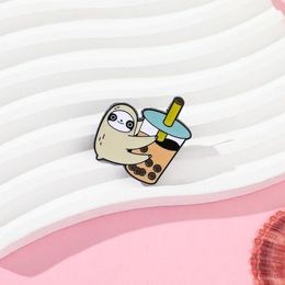 Sloth Embracing Pearl Milk Tea Pin Cute Anime Movies Games Hard Enamel Pins Collect Metal Cartoon Brooch Backpack Hat Bag Collar Lapel Badges