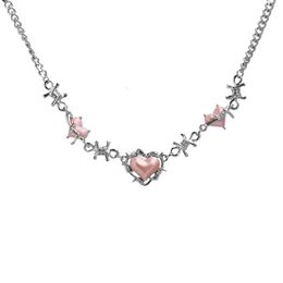 Pink Girl Sweet Cool Love Necklace Women's Collarbone Chain Light and High Grade Autumn Jewellery Titanium Steel Non Fading Accessories