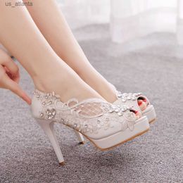 Dress Shoes Crystal Queen White Lace Sandals Women Sexy Rhinestone Pumps High Heels Bride Luxury Wedding Banquet Stiletto H240409