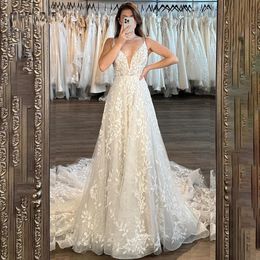 2024 Boho Wedding Dress V-neck Spaghetti Straps Lace Tulle Lace Up A-Line Bridal Bride Gowns Vestido De Novia Robe De Mariage