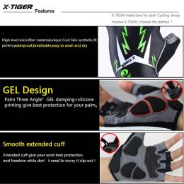 X-TIGER Cycling Gloves 3D GEL Pad Half Finger Glove Motorcycle Bicycle Gloves Reflective Summer Sports Shockproof Bike Gloves