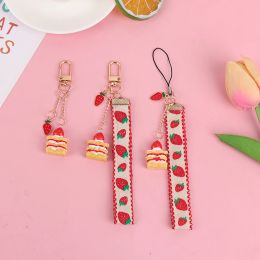 1pc Strap Lanyards For Phone Keys Mobile Phone Strap Hang Rope Phone Charm Popular Cute Japanese Strawberry Cake Decor Gift