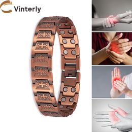 Pure Copper Magnetic Bracelet Men Hnad Chain Cross 15mm Health Energy Bracelets Male Wristband Therapeutic Magnetic Jewelry