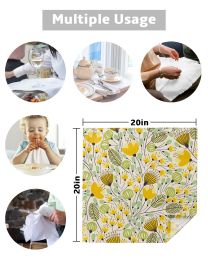 Yellow Geometric Floral Texture Table Napkins Cloth Set Handkerchief Wedding Party Placemat Holiday Banquet Tea Napkins