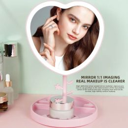 Mirror Makeup Mirror Led With Light Student Female Makeup Mirror Dormitory Desktop Desktop Storage Makeup Mirror