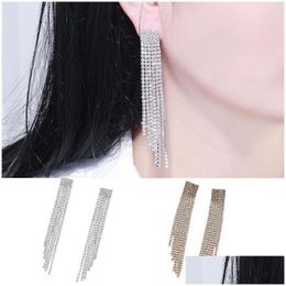Dangle & Chandelier Earrings Sier Color Rhinestone Crystal Long Tassel For Women Bridal Drop Dangling Earring Wedding Jewelry Deliver Dhh1V