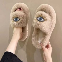 Slippers Women Winter Fashion Soft Warm New Comfort Flat Fur Slipper Outside Fluffy Indoor Plush Shoe luxury H240409 8LPY