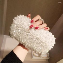 Evening Bags 2024 White Pearl Ring Clutch Women Rhinone Tassel Clutches Purse Wedding Handbag Luxury Party B516