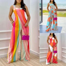 Elegant Womens Sexy Jumpsuits Summer Fashion Print Hollow Temperament Casual Female Wide Leg Jumpsuit SXXXL 240409